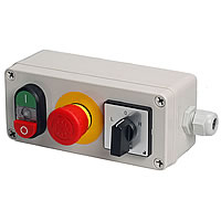 Housing for push-button with emergency stop and L-0-R selector switch