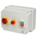Softstarter PSR up to 18.5 kW (suitable only for light start-up) With undervoltage release, overload protection, mains switch and emergency stop. Protection against autonomous restart after voltage recovery. In case of heavy-duty start-up please contact us.